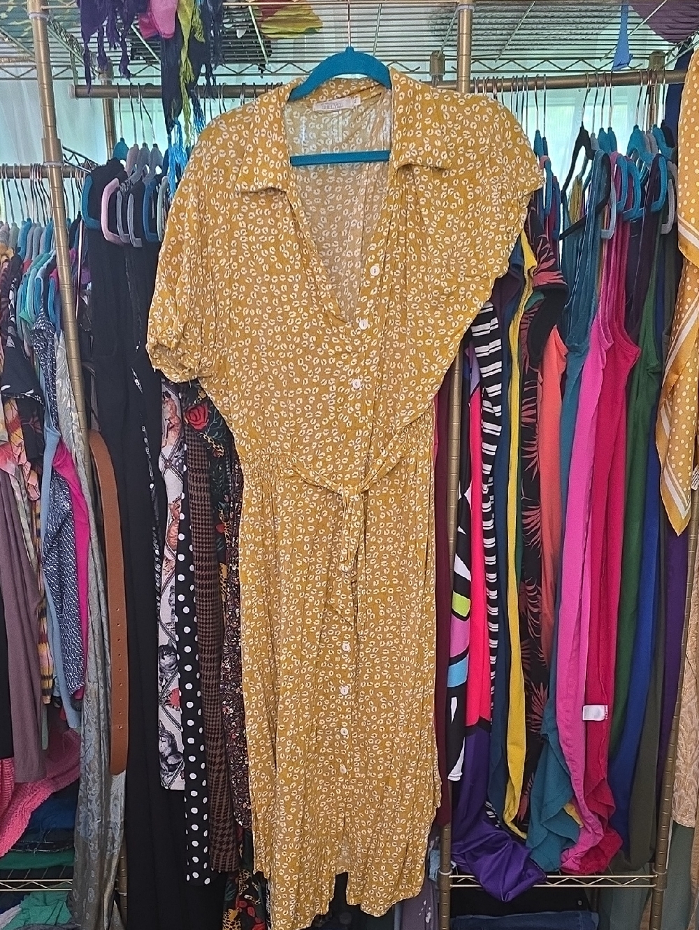 Shibever Yellow and White Floral Button Up Dress